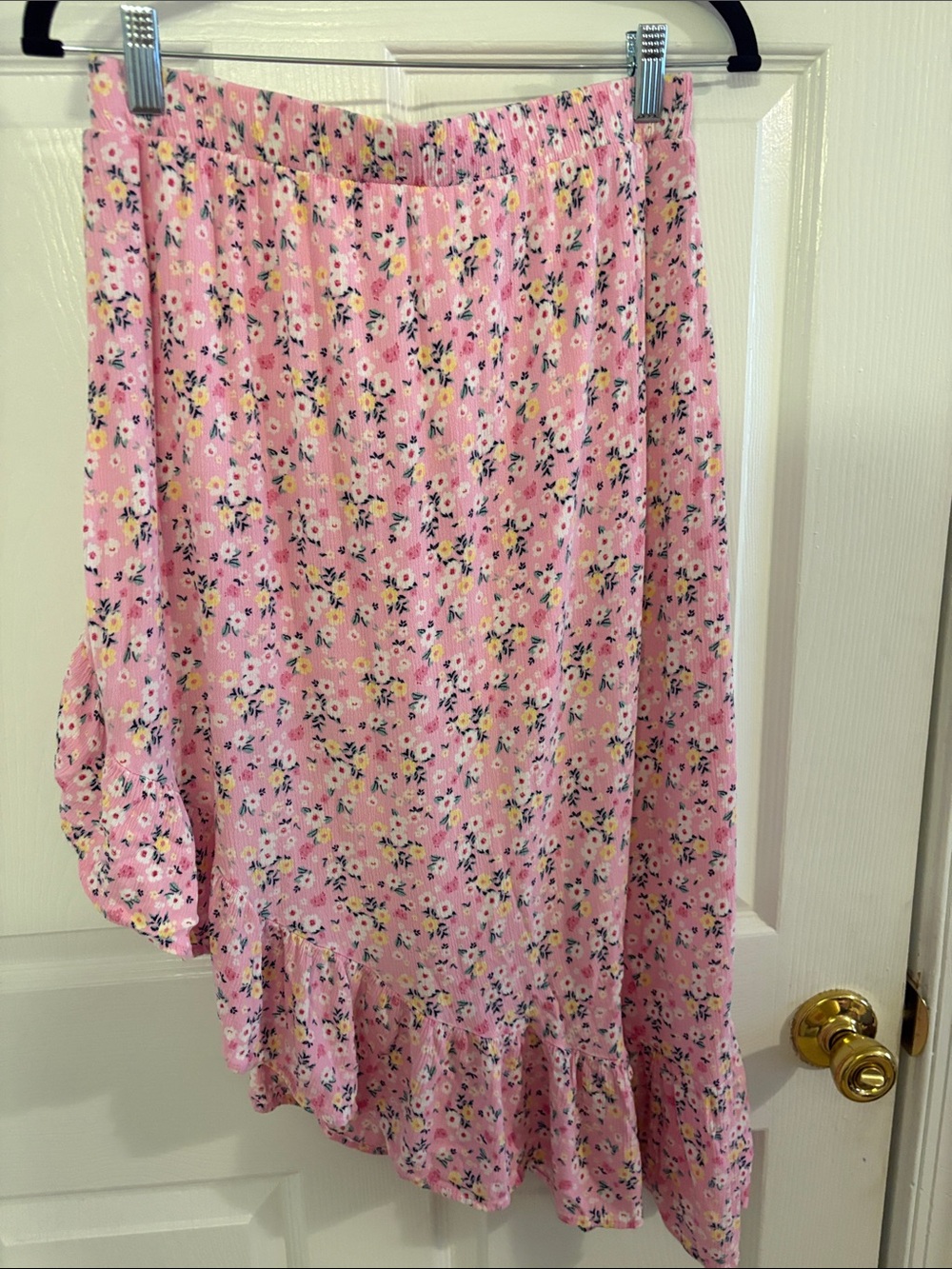 No Boundaries Pink Floral Cottagecore Asymmetrical Ruffle Skirt - Picture 3 of 3